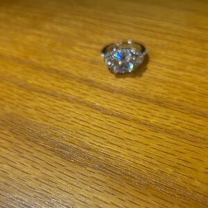 Sterling Silver Round Crystal Halo Engagement Ring - Clear